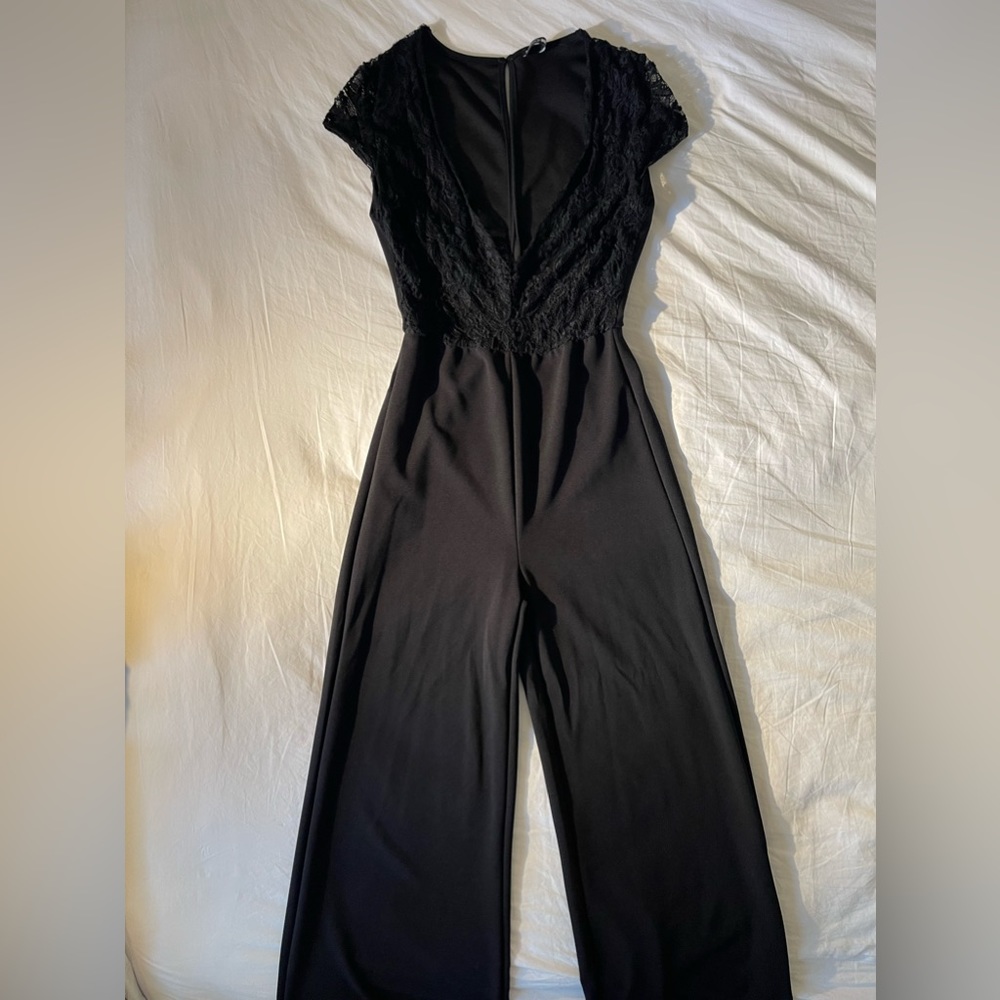 Fashion Nova black half lacey wide leg jumpsuit